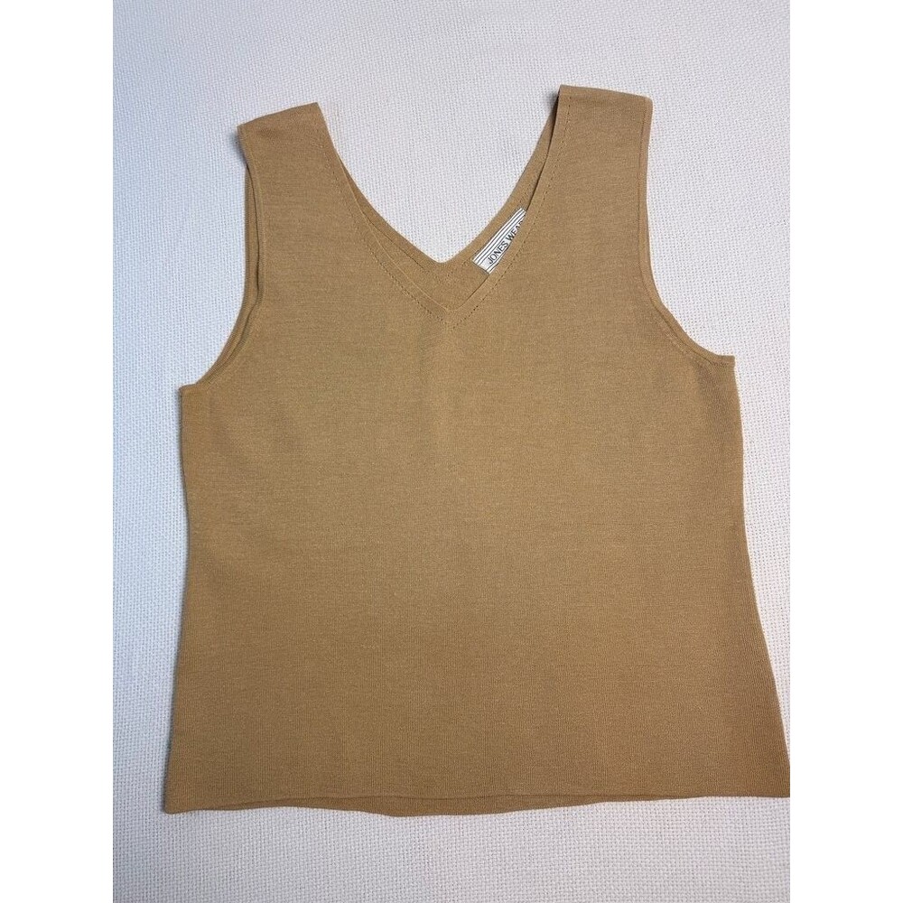 Vintage Jones Wear Camel Sweater Tank XL V-Neck Knit Shell Top Y2K Career Casual